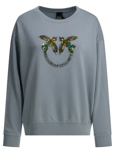 Pinko Light Blue Cotton Polyester Sweatshirt In Gray