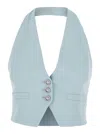 Pinko Light Blue Crop Vest With Halter Neckline And Button Closure In Viscose Woman In Blue