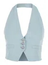 Pinko Light Blue Crop Vest With Halter Neckline And Button Closure In Viscose Woman In Blue