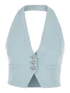 Pinko Light Blue Crop Vest With Halter Neckline And Button Closure