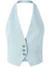 Pinko Light Blue Crop Vest With Halter Neckline And Button Closure In Viscose Woman In Light Blue