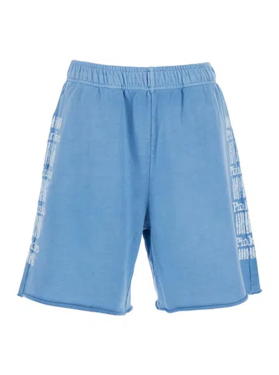 PINKO LIGHT BLUE SHORTS WITH ELASTIC WAIST AND LOGO PRINT ON THE LEGS
