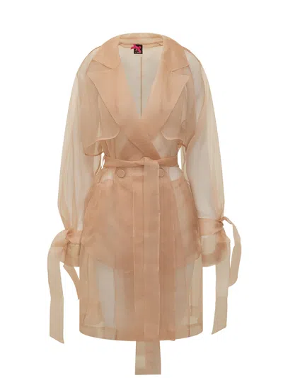 Pinko Light Knit Trench Coat With Belt In Neutral