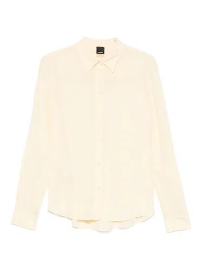 Pinko Light Silk Classic Shirt In Butter Shade In Neutral