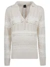 Pinko Textured Knit White Sweater With Stylish Collar In White