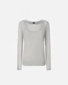 Pinko Lightweight Gauze Jersey Sweater With Long Sleeves In Dark Grey/grey