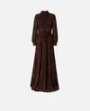 Pinko Lightweight Long Dress With Rhinestone Swirls In Coffee Bean Brown