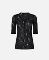 Pinko Lightweight Ribbed Seraph Sweater With Rips In Limo Black