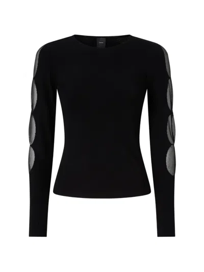 Pinko Lightweight Ribbed Sweater With Sheer Details In Black