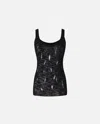 Pinko Lightweight Ribbed Tank Top With Rips In Limo Black