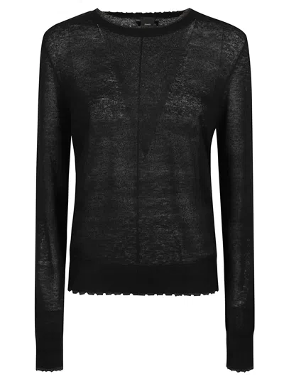Pinko Lightweight Semi-sheer Round Neck Sweater In Black