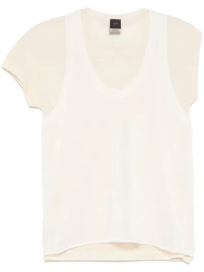 Pinko Lightweight T-shirt With Scoop Neckline And Longer Hem In Bianco E Beige