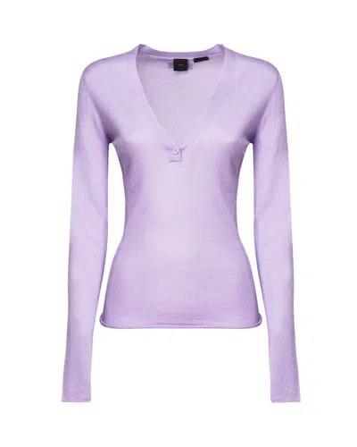 Pinko Sweater In Silk And Wool Yarn In Purple