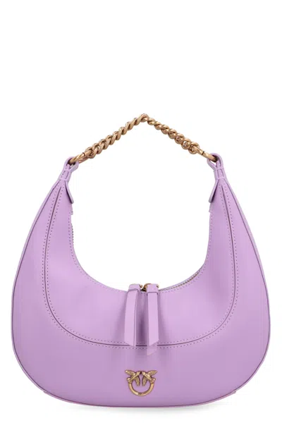 Pinko Lilac Leather Hobo Handbag With Love Birds Buckle For Women In Purple