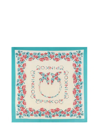 Pinko Limbo Silk And Viscose Blend Foulard With Multicolor Print In Blue