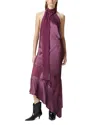 Pinko Satin And Georgette Open-back Dress In Grape Wine