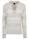 Pinko Textured Knit White Sweater With Stylish Collar In Bianco Bianco