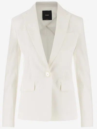Pinko Linen And Viscose Blend Single-breasted Jacket In White