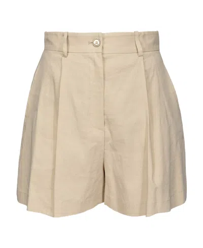 Pinko Linen-blend High-waisted Shorts In Brown