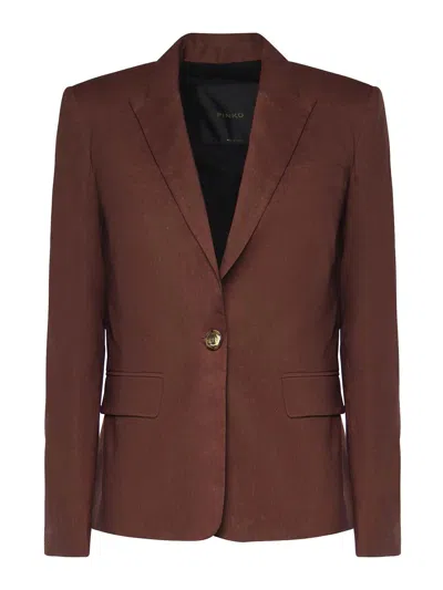 Pinko Linen Blend Jacket In Brown