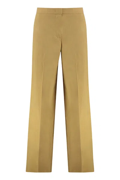 Pinko Linen Blend Straight Trousers In Beige