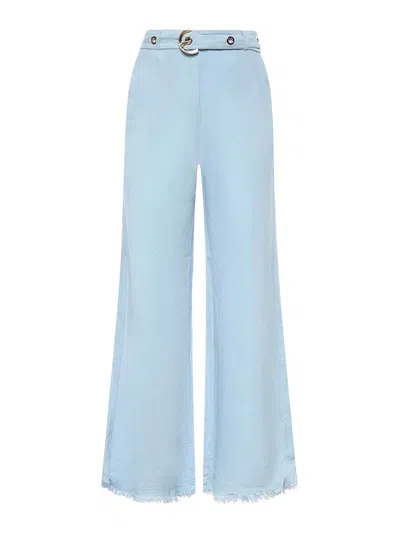 Pinko Linen Blend Trousers With Belt In Blue