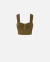 Pinko Crop Top Buttoned Front Ruched In Military Olive Green