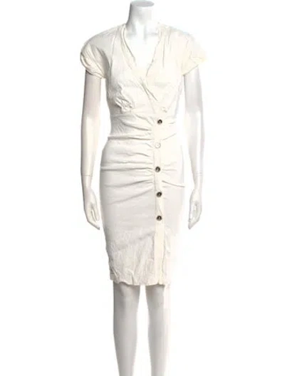 Pre-owned Pinko Linen Knee-length Dress In White