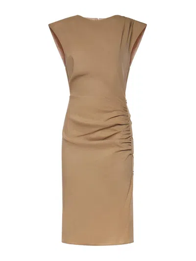 Pinko Linen Midi Dress In Brown