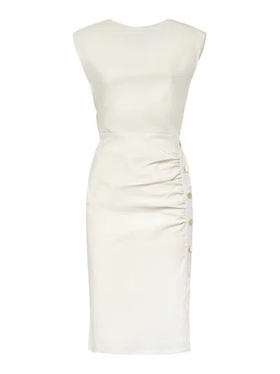 Pinko Linen Midi Dress In White
