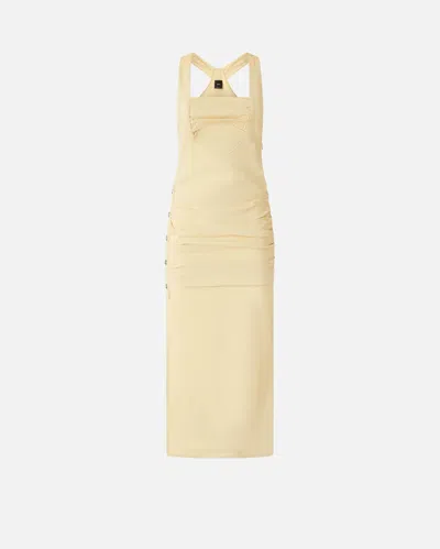 Pinko Linen Tank Top Dress With Buttons In Cane Yellow
