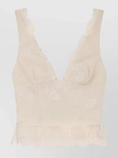 Pinko Linen Top V Neckline Lace Straps In Metallic