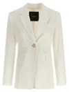 Pinko White Linen Viscose Elastane Jacket In Neutral