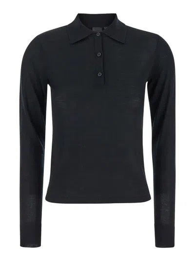 PINKO 'LIQUOROSO' BLACK LONG-SLEEVE POLO SHIRT IN WOOL WOMAN