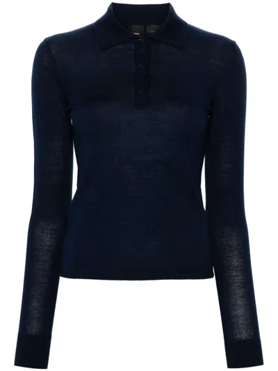Pinko 'liquoroso' Black Long-sleeve Polo Shirt In Wool Woman