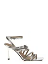 Pinko Etallized Nappa Leather Sandals With Strass In Silver