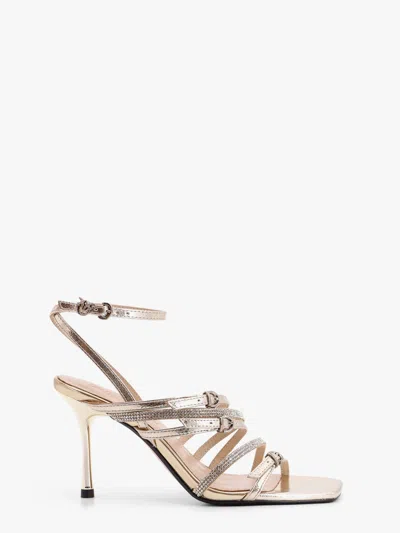 Pinko Lisa Leather Sandals With Rhinestone Strap Detail In Silver