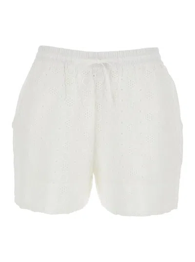 Pinko Liz Broderie-anglaise Drawstring Shorts In Gray