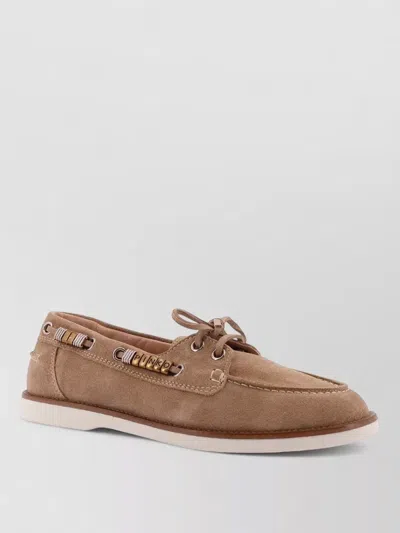 Pinko Loafers Lace Detail Rubber Sole Moccasins In Brown