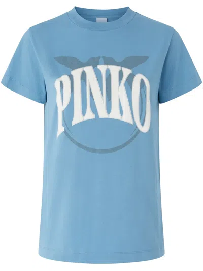 Pinko Logo And Birds T-shirt In Air Blue