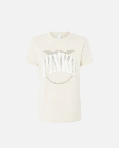 Pinko Logo And Birds T-shirt In G. Maroso Beige