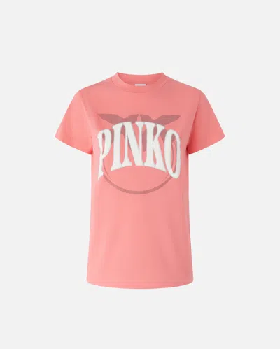 Pinko Logo And Birds T-shirt In Sunny Coral