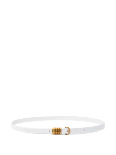 Pinko Logo Antique-gold Leather Belt In White