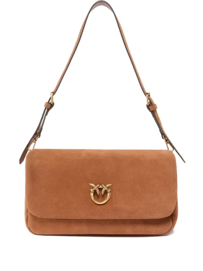 Pinko Logo-appliqué Shoulder Bag In Brown