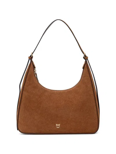 Pinko Logo Appliqué Shoulder Bag In Brown