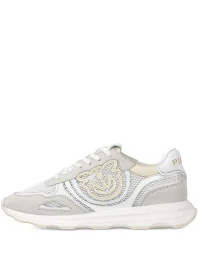 Pinko Leather Zoe Sneakers With Mesh Inserts In White