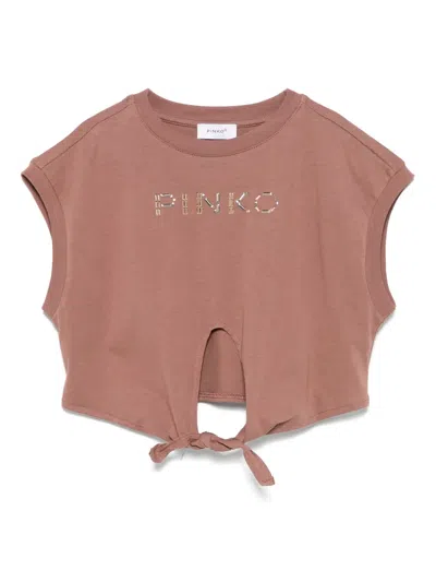 Pinko Kids' Logo-appliqué T-shirt In Brown
