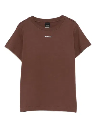 Pinko Brown Crew Neck Logo T-shirt In Burgundy