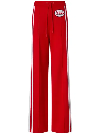 Pinko Logo-appliqué Track Shorts In Red/butter
