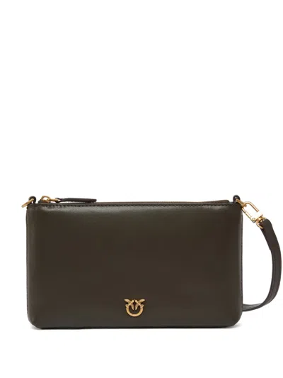 Pinko Logo-appliqué Zip Clutch Bag In Green